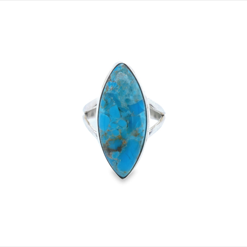 Onatah Sterling Silver Marquise Shape Arizona Turquoise Bezel Set Ring. Size 10/T.5/62