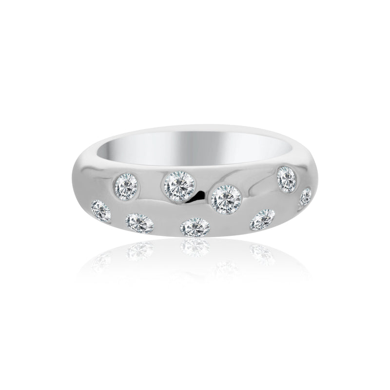 Silver Dome Ring Set With Round Cz's