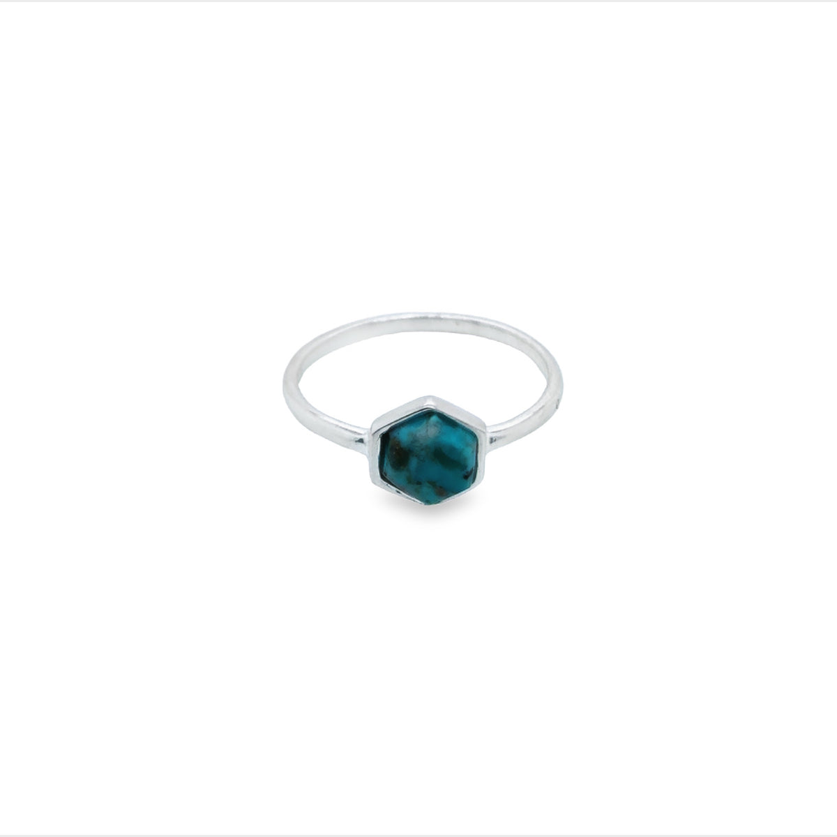 Sterling Silver Bezel Set Mini Hexagonal Shaped Turquoise Ring