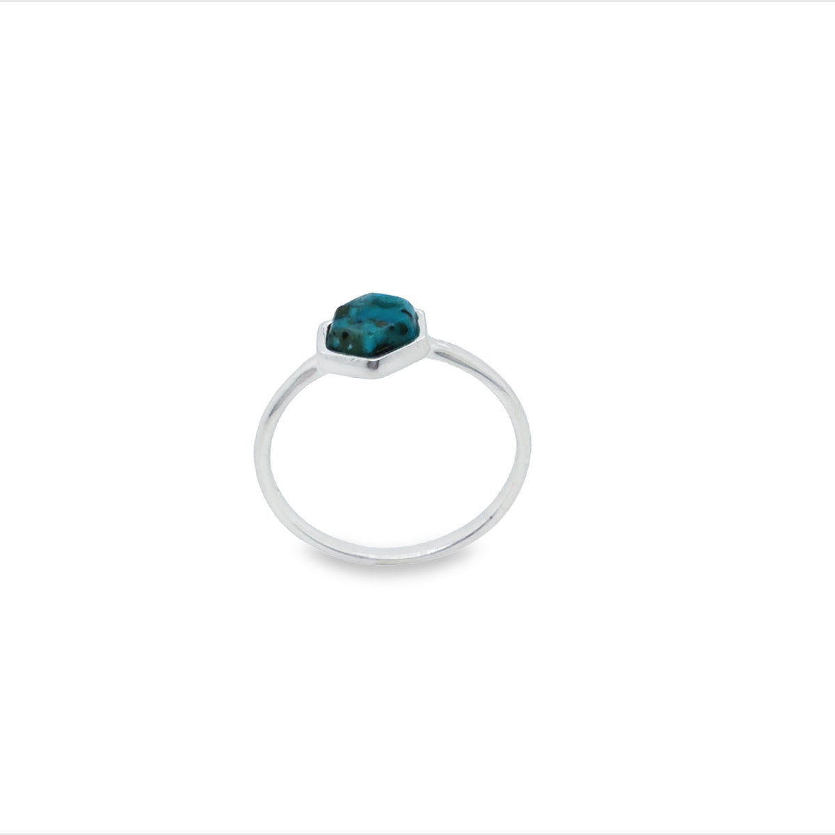 Sterling Silver Bezel Set Mini Hexagonal Shaped Turquoise Ring
