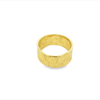 Sterling Silver Yellow Gold Plated 9Mm Textured Finish Ring Size R