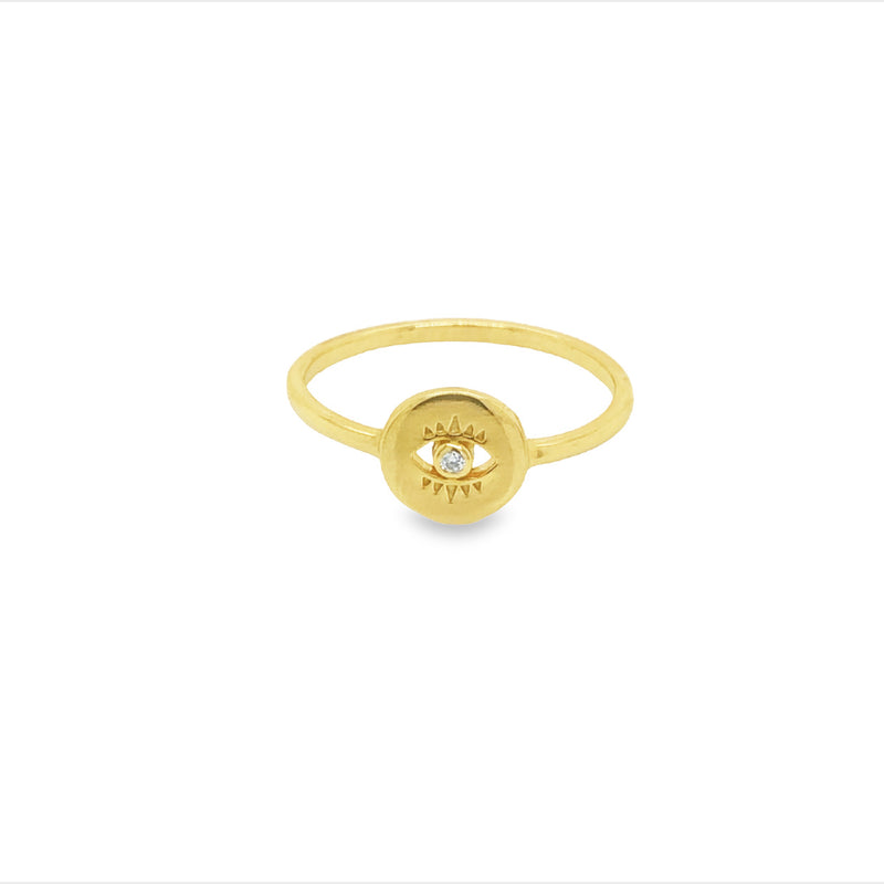 Gold Plated Evil Eye Stacker Ring With Cz