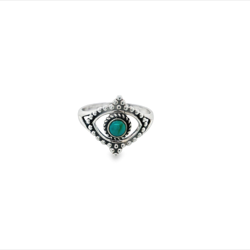 Onatah Sterling Silver Open Beaded Design Ring Set With Turquoise Size 5/J/49
