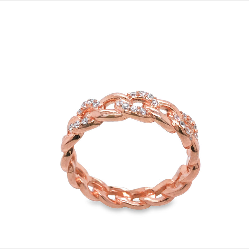 Olivia Sterling Silver Rose Gold Plated Cz Set Chain Ring Size 8/P