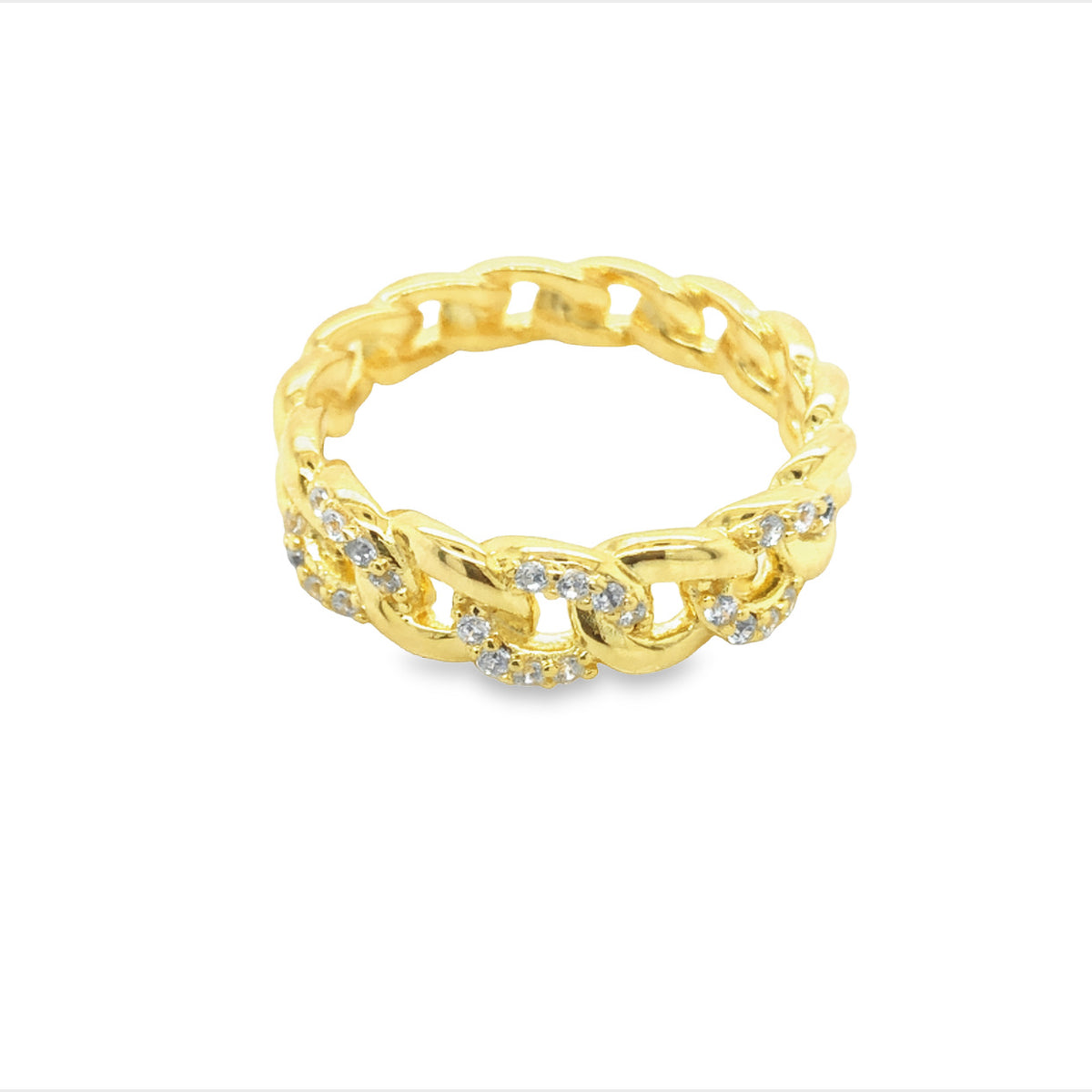 Olivia Sterling Silver Gold Plated Cz Set Chain Ring Size 7/N