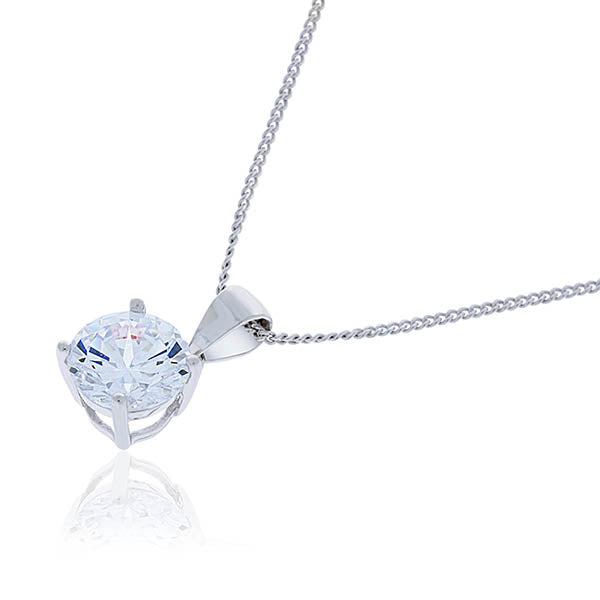 Sterling silver rhodium plated 8mm round cubic zirconia pendant