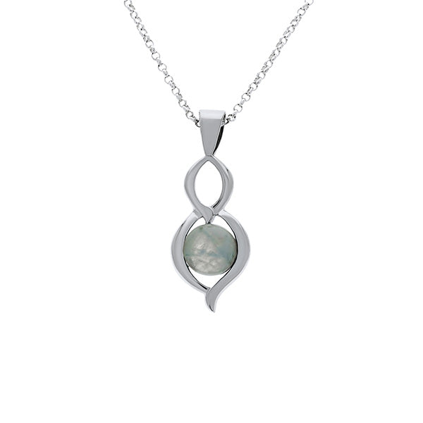 Silver Double Drop Pendant With Round Moonstone