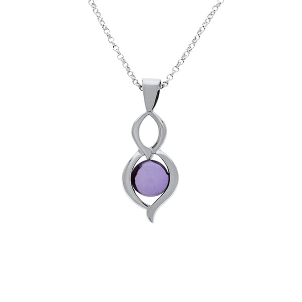 Silver Double Drop Pendant With Round Amethyst