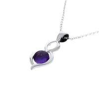 Silver Double Drop Pendant With Round Amethyst