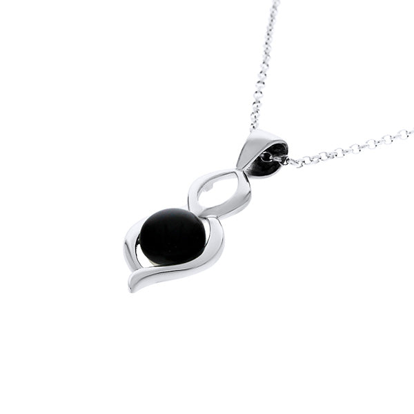 Silver Double Drop Pendant With Round Onyx