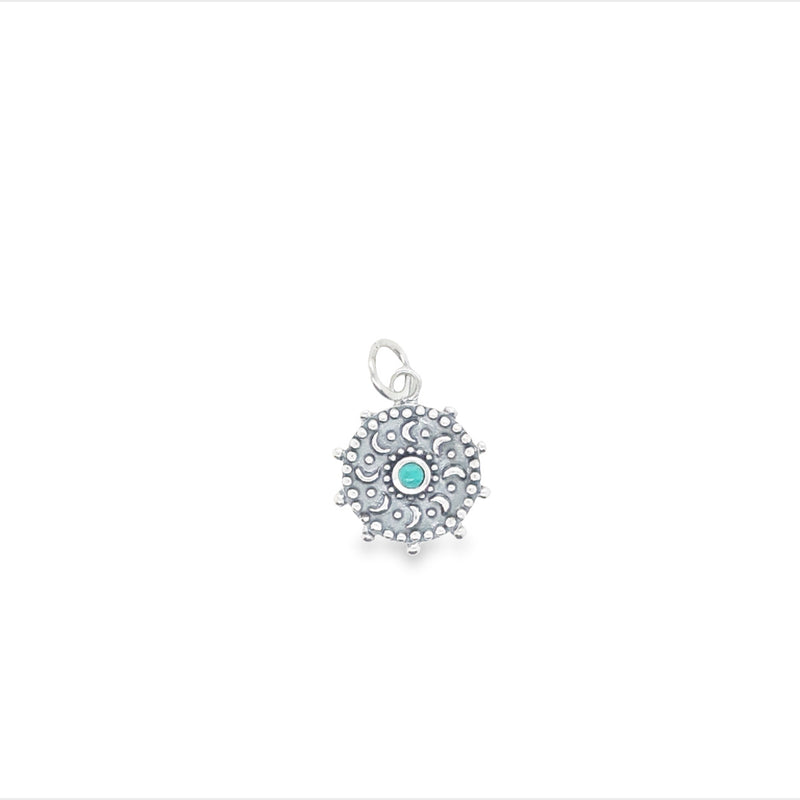 Onatah Sterling Silver Mini Sun Calender Circle Pendant Set With Turquoise Comes With Sterling Silver Box Chain