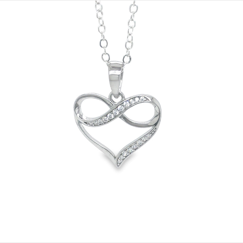 Sterling Silver Rhodium Plated Cz Set Infinity Heart Pendant