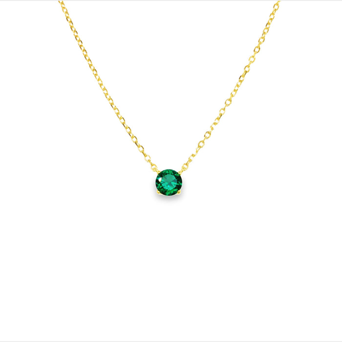 Onatah Sterling Silver Yellow Gold Plated 4 Claw Green Cz Pendant With Chain 40Cm + 5Cm Ext
