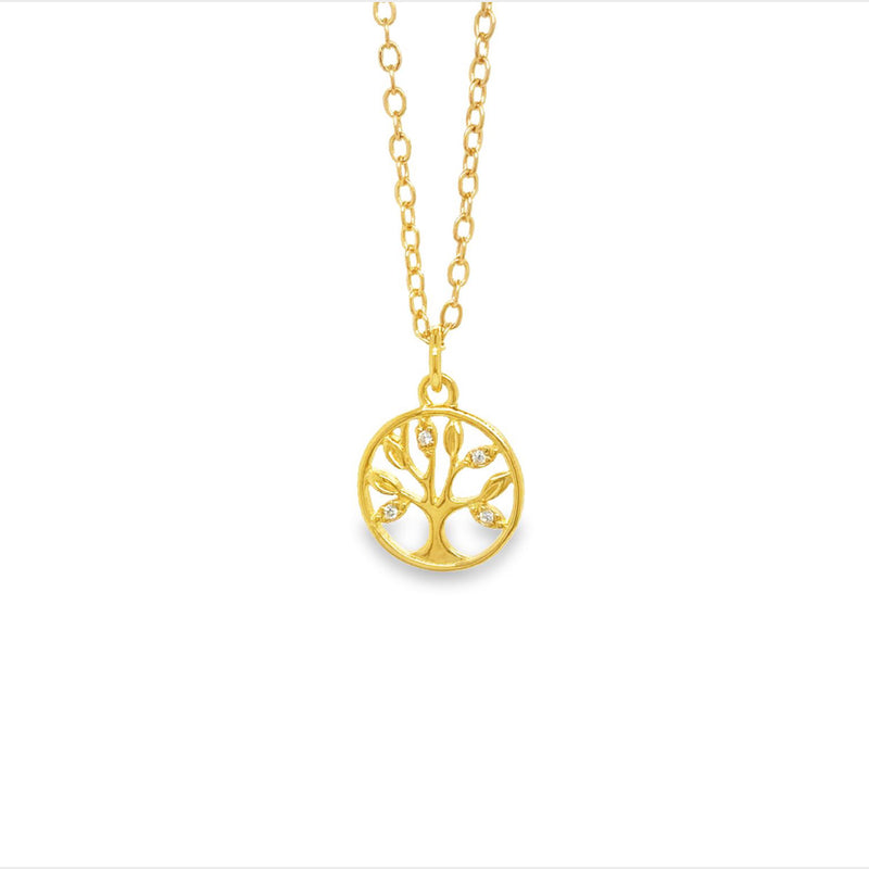 Onatah Sterling Silver Gold Plated Tree Of Life Cz Set Pendant