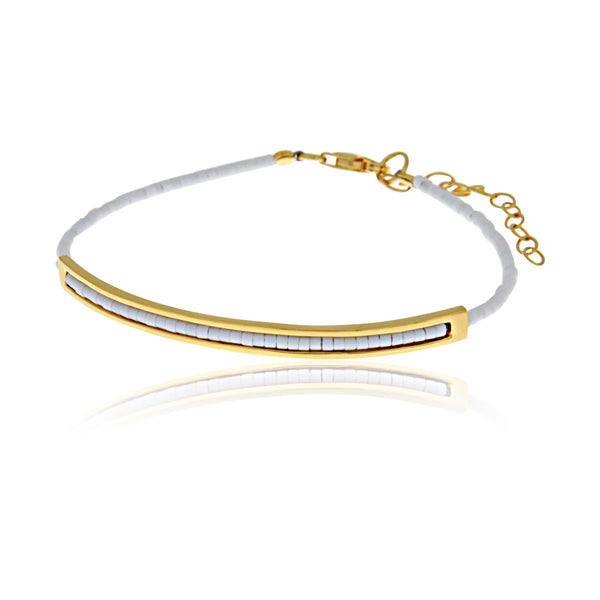 Yellow Gold Plated White Bead Bracelet