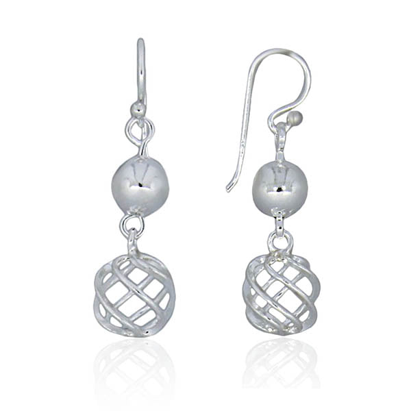 Silver Open Wire Ball And Solid Ball Earrings