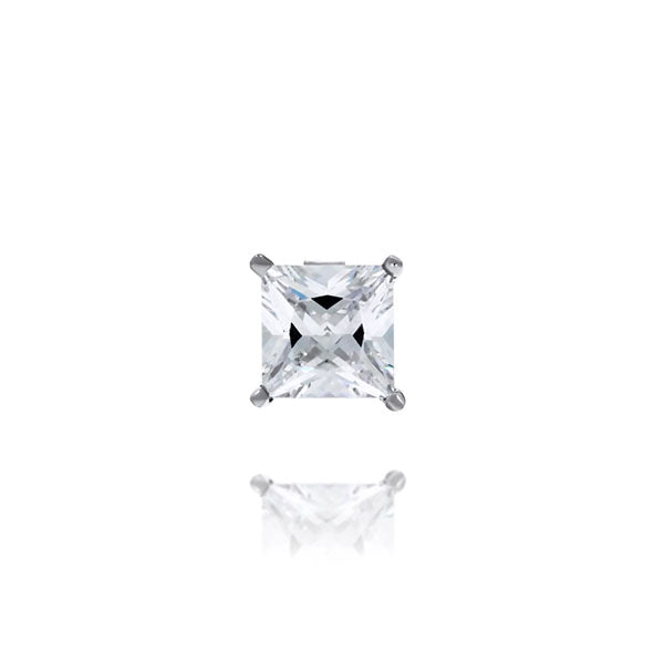Sterling Silver 6Mm Square Cubic Zirconia Stud Earrings