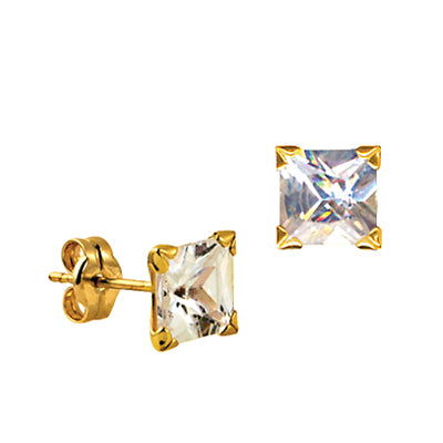 Sterling Silver 6Mm Square Cubic Zirconia Stud Earrings
