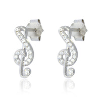 Silver Treble Clef Stud Earrings With Cubiz Zirconias