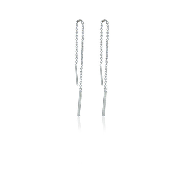 Sterling silver thread earrings with square bar