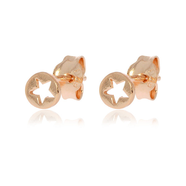 Rock Chick Sterling Silver Rose Gold Plated Small Open Star Stud Earrings