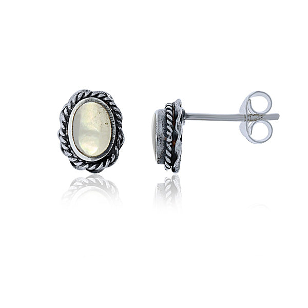 Sterling Silver White Mother Of Pearl Stud Earrings