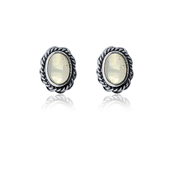Sterling Silver White Mother Of Pearl Stud Earrings