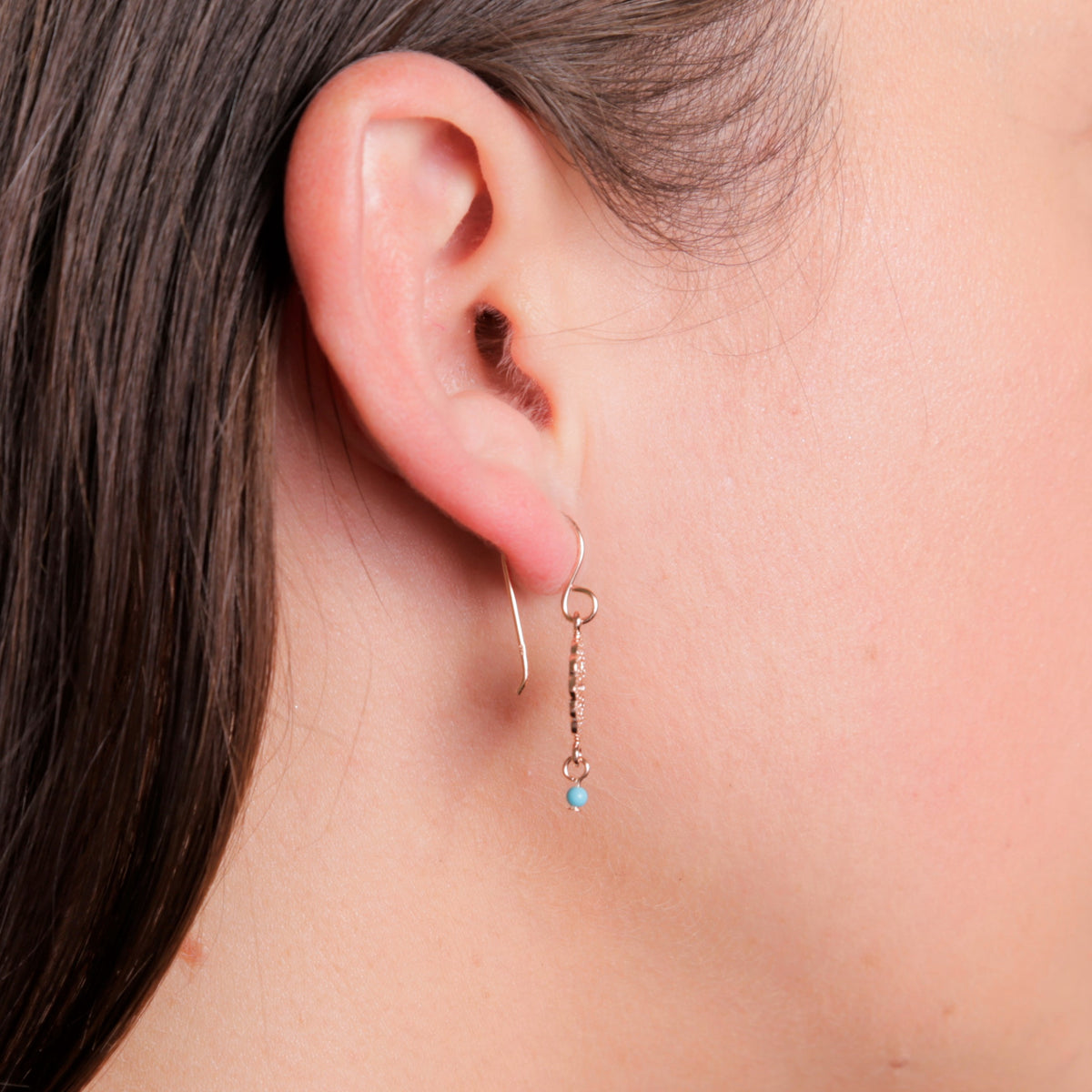 Rose Gold Plated Filigree Disc Drop Earrings With Blue Bead