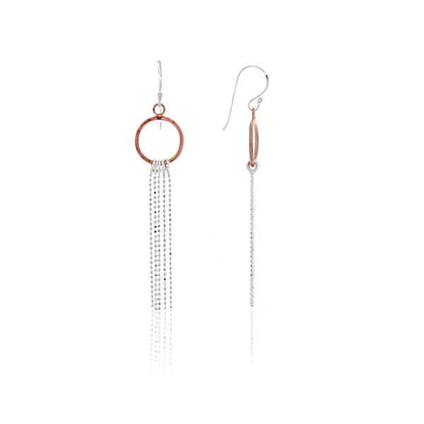 Silver And Rose Gold Plated Circle And Chain Drop Earrings