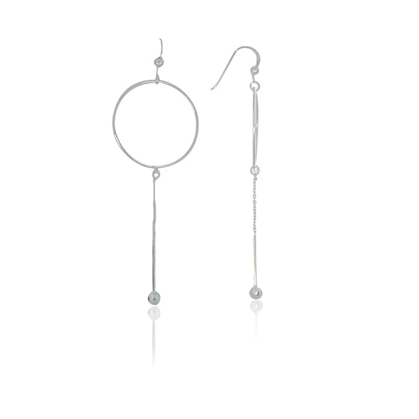 Silver Circle And Hanging Chain Earrings