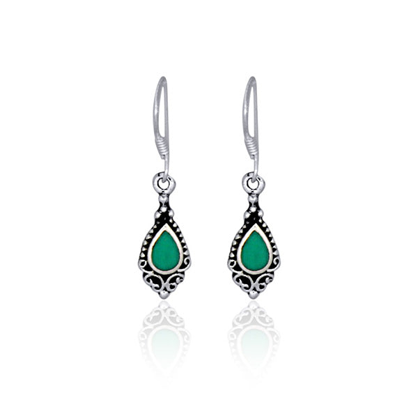 Silver Filigree Drop Earrings With Turquoise