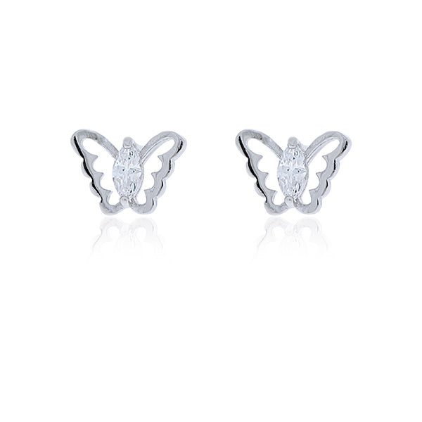 Sterling Silver Butterfly Stud Earrings With Marquise Shaped Cz
