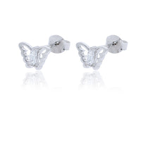 Sterling Silver Butterfly Stud Earrings With Marquise Shaped Cz