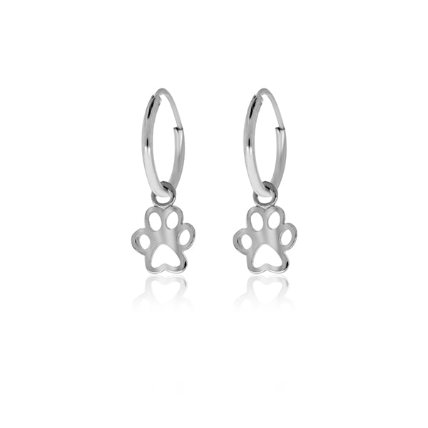 Silver Paw Print Mini Hoop Earrings