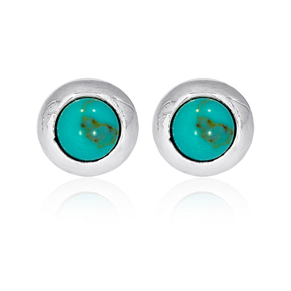 Sterling Silver Domed Round Turquoise Bezel Set Studs