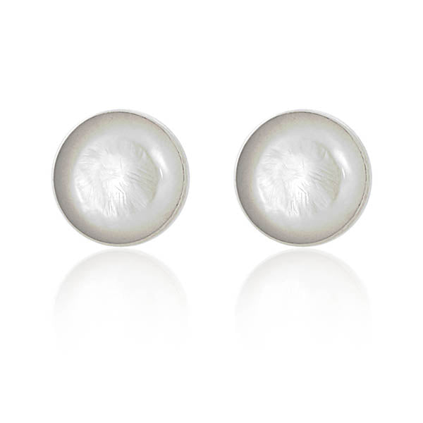 Silver White Mother Of Pearl Disc Studs