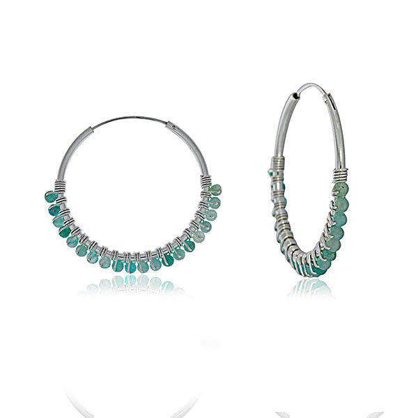Silver Hoop Earrings With Amazonite Beads