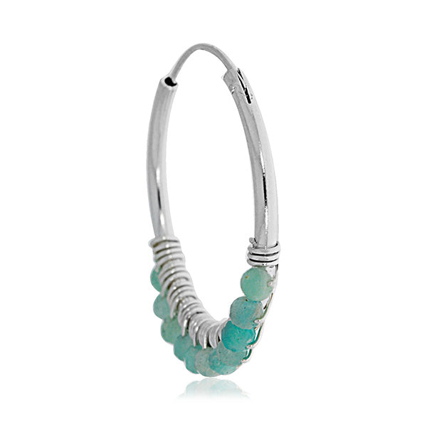 Silver Hoop Earrings With Amazonite Beads