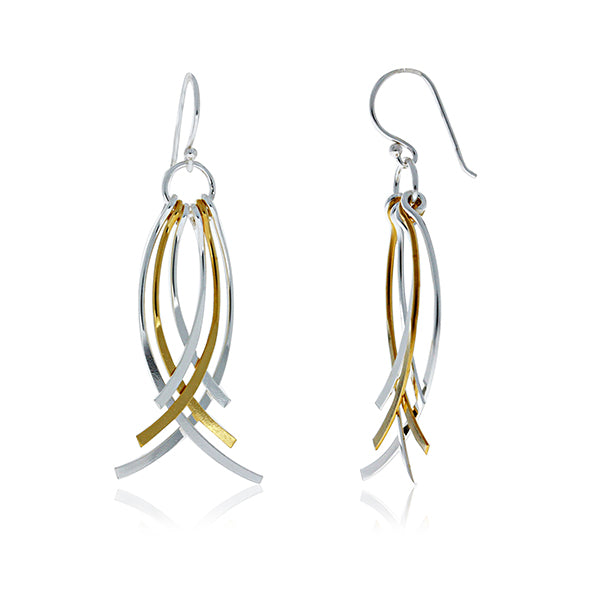 Silver And Yellow Gold Plated Multi Wire Drop Earrings