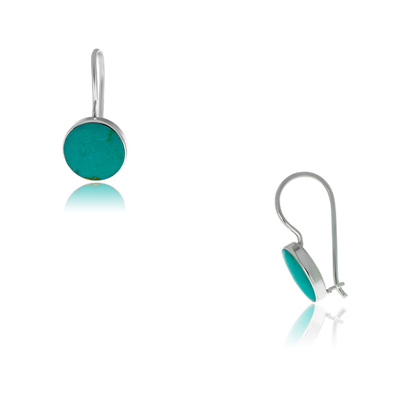 Silver Round Turquoise Earrings With Shephook