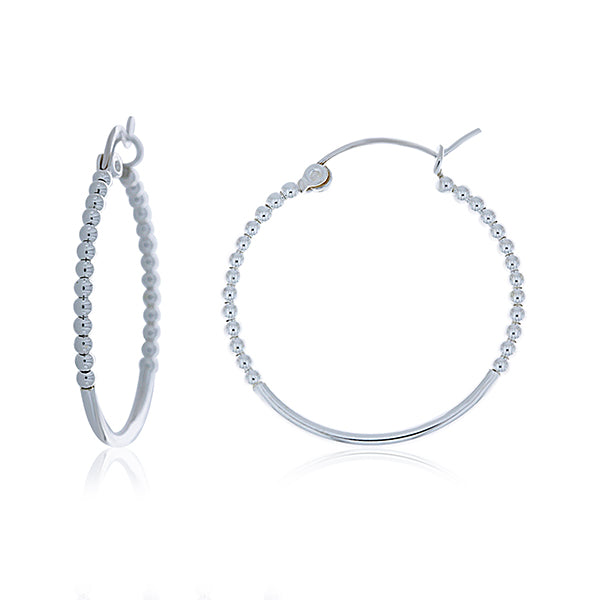 Silver Hoop Earrings With Beads And A Bar
