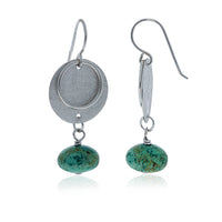 Silver Disc Drop Earrings With Turquoise Ball