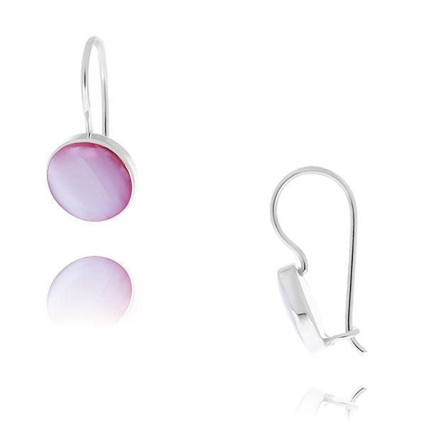 Silver Round Pink Mother Of Pearl Drop Earrings