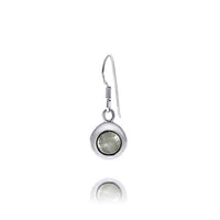 Silver Round Wide Bezel Drop Moonstone Earrings