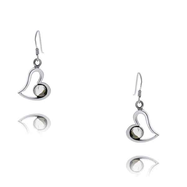 Silver Heart Moonstone Earrings