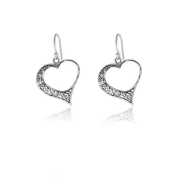 Silver Filigree Open Heart Drop Earrings