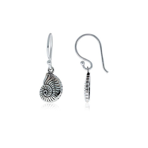 Silver Nautilus Shell Drop Earrings
