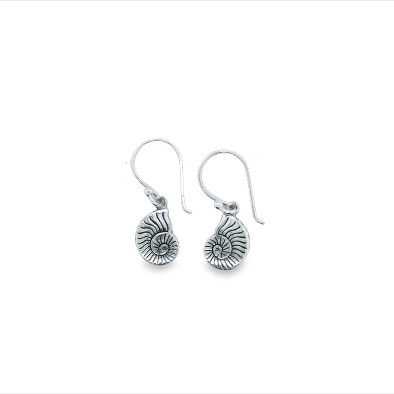 Silver Nautilus Shell Drop Earrings