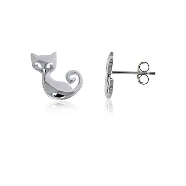 Sterling Silver Medium Cat Stud Earrings