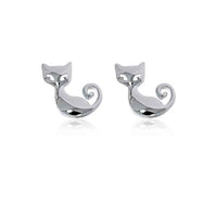 Sterling Silver Medium Cat Stud Earrings